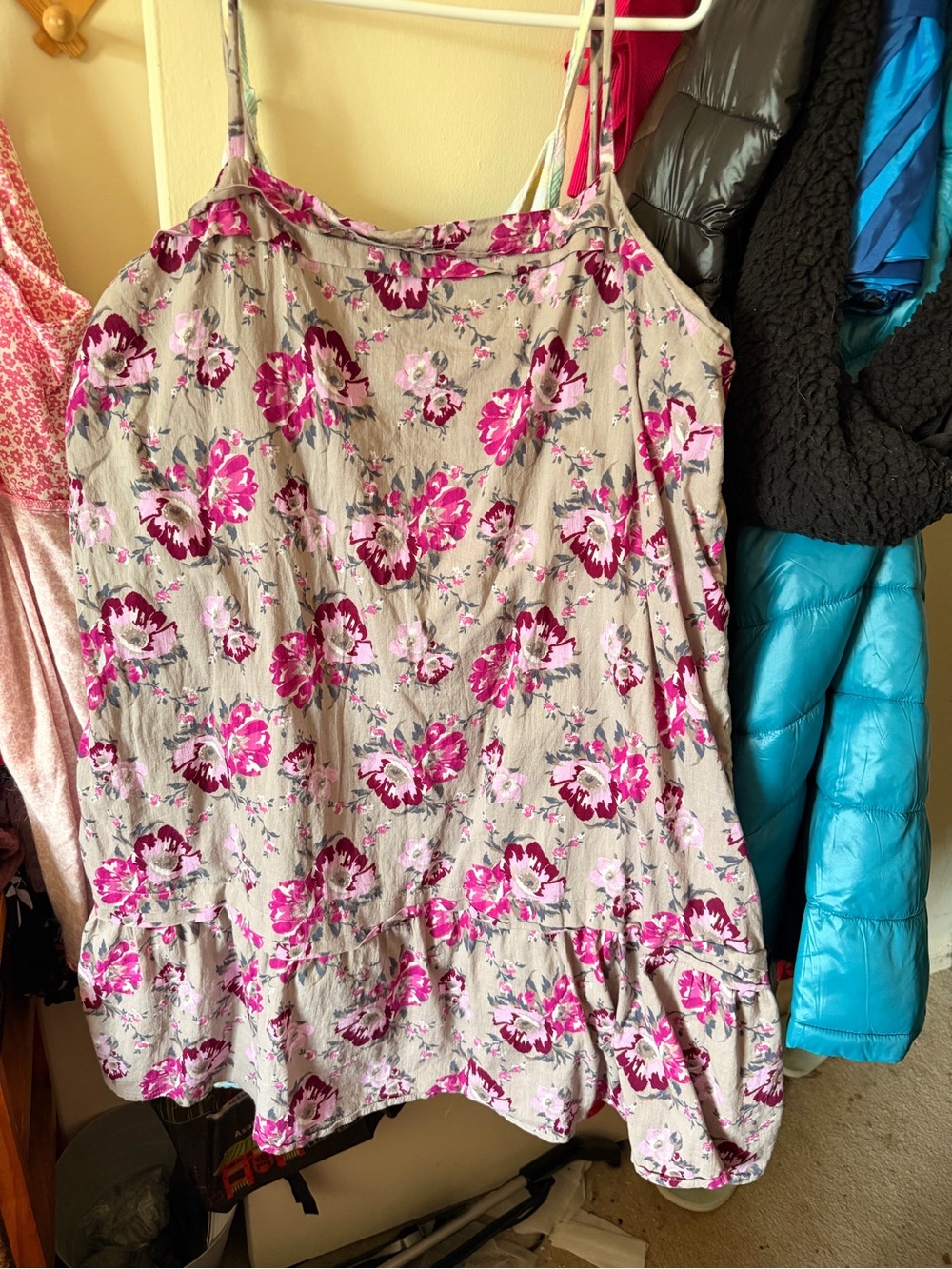 Old Navy Grey Mini Dress with Pink Floral Print